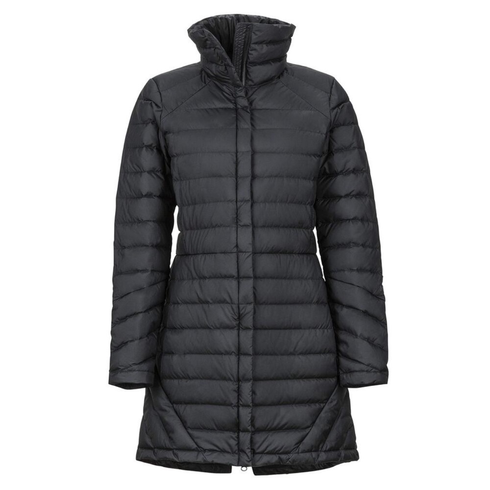 Marmot Long Black Quilted Puffer Jacket High Collar Women’s Medium